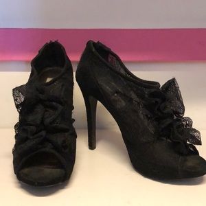 Black Lace Open Toe Ankle Boots